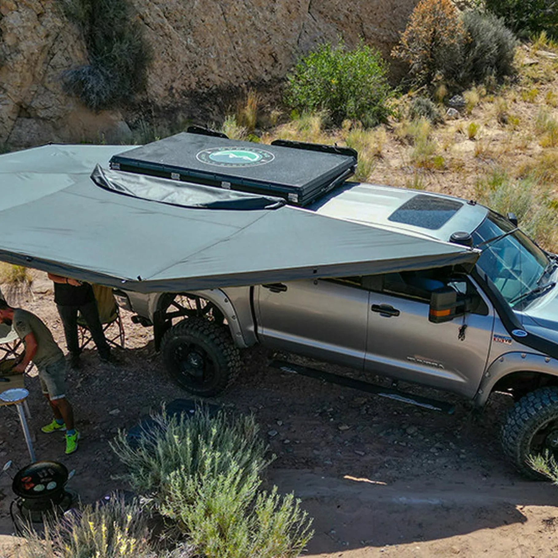 OVS Nomadic 270 awning deployed over a Toyota Tundra