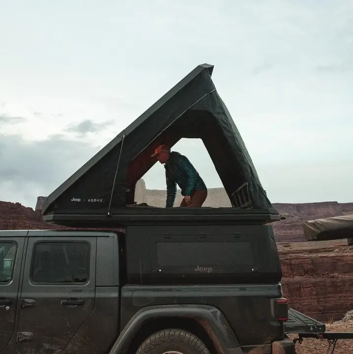 Rooftop tent set up at the canyons